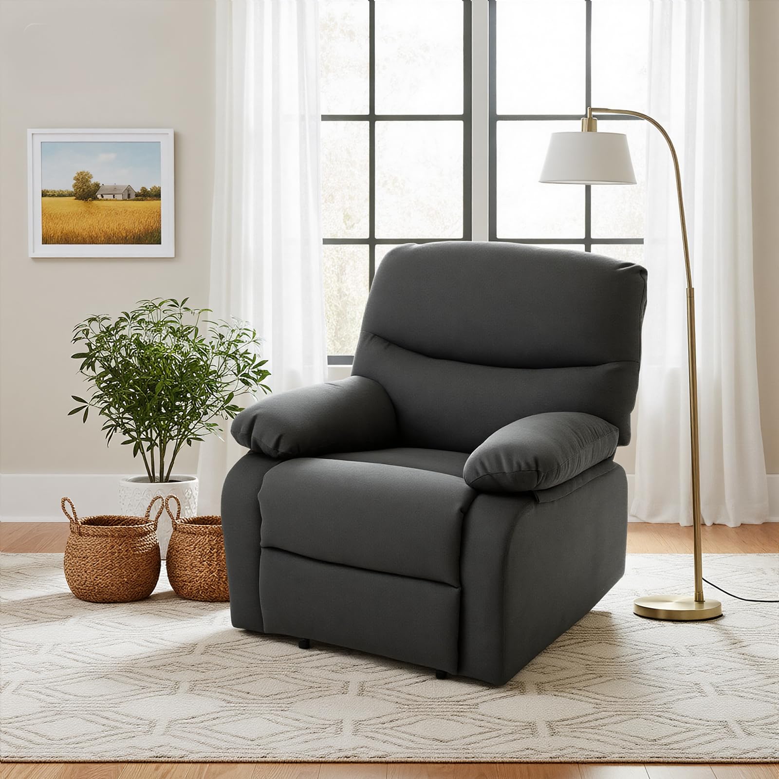 Panana Grey Fabric Manual Recliner Sofa Armchair - Living Room Furniture, Lounge Chair Sofa for Ultimate Comfort & Elegance. Single Seater Sofa for Home (Dark Grey)