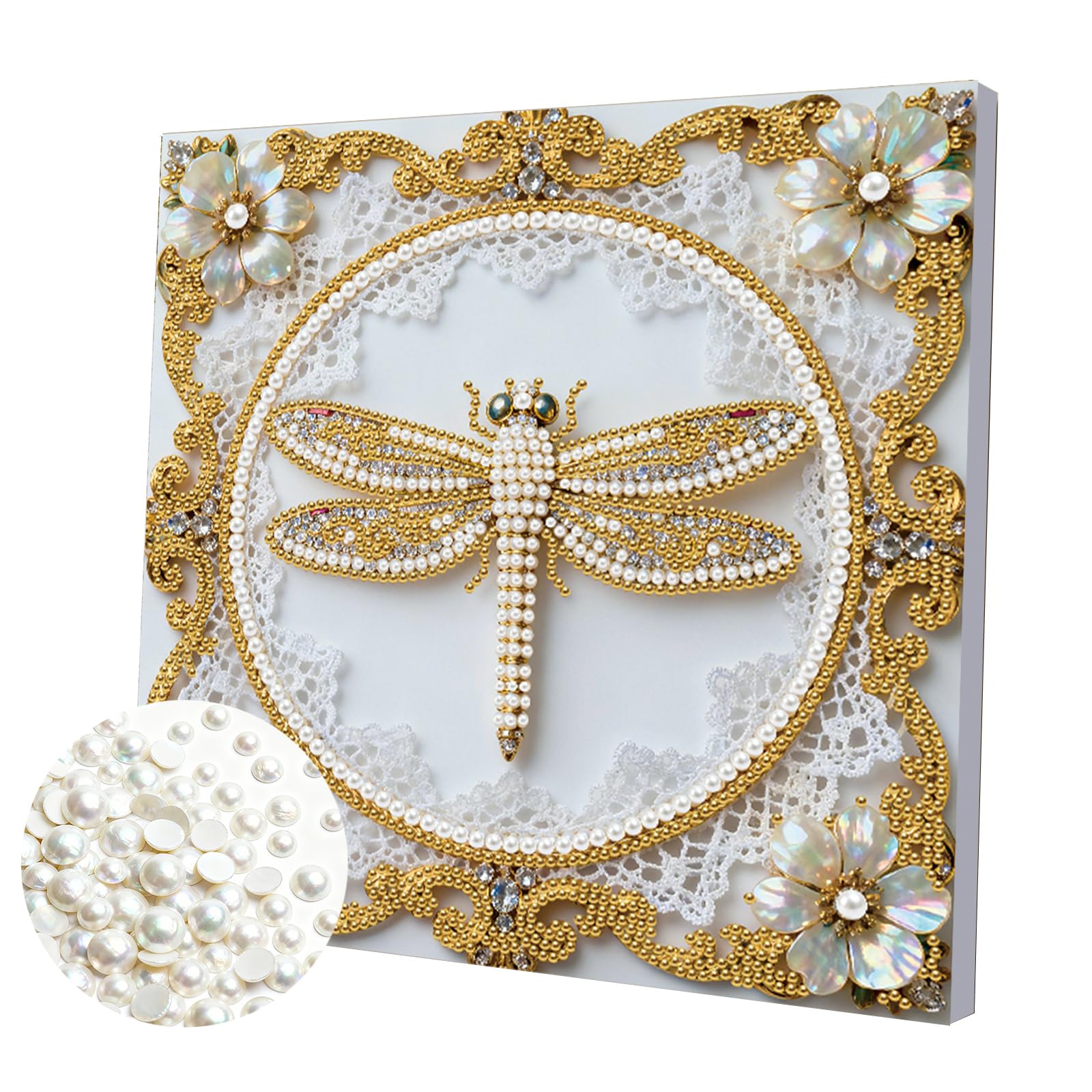 DIY Pearl Painting Kit with Wooden Frame, 3D Plastic Pearl Gemstone Ocean Art Craft for Adults Beginners, Diamond Dot Painting, Home Wall Decor Ready Gift for Women(Dragonfly)(25 * 25cm)