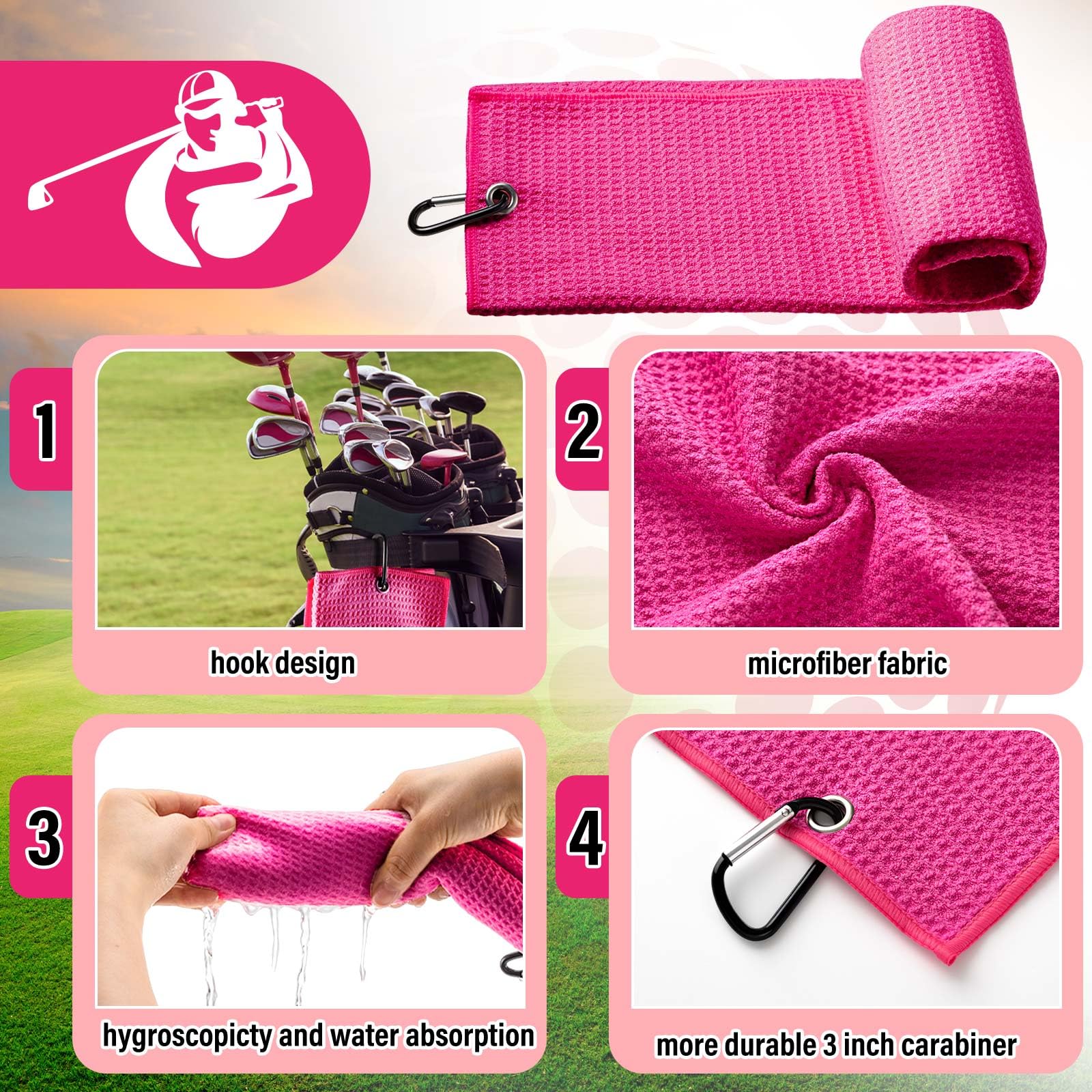 Liliful Kit de accesorios de golf de 12 piezas, incluye bolsa de toalla para pelotas de golf con gancho, herramienta de división de cepillo limpiador con marcador magnético de bola para mujeres y