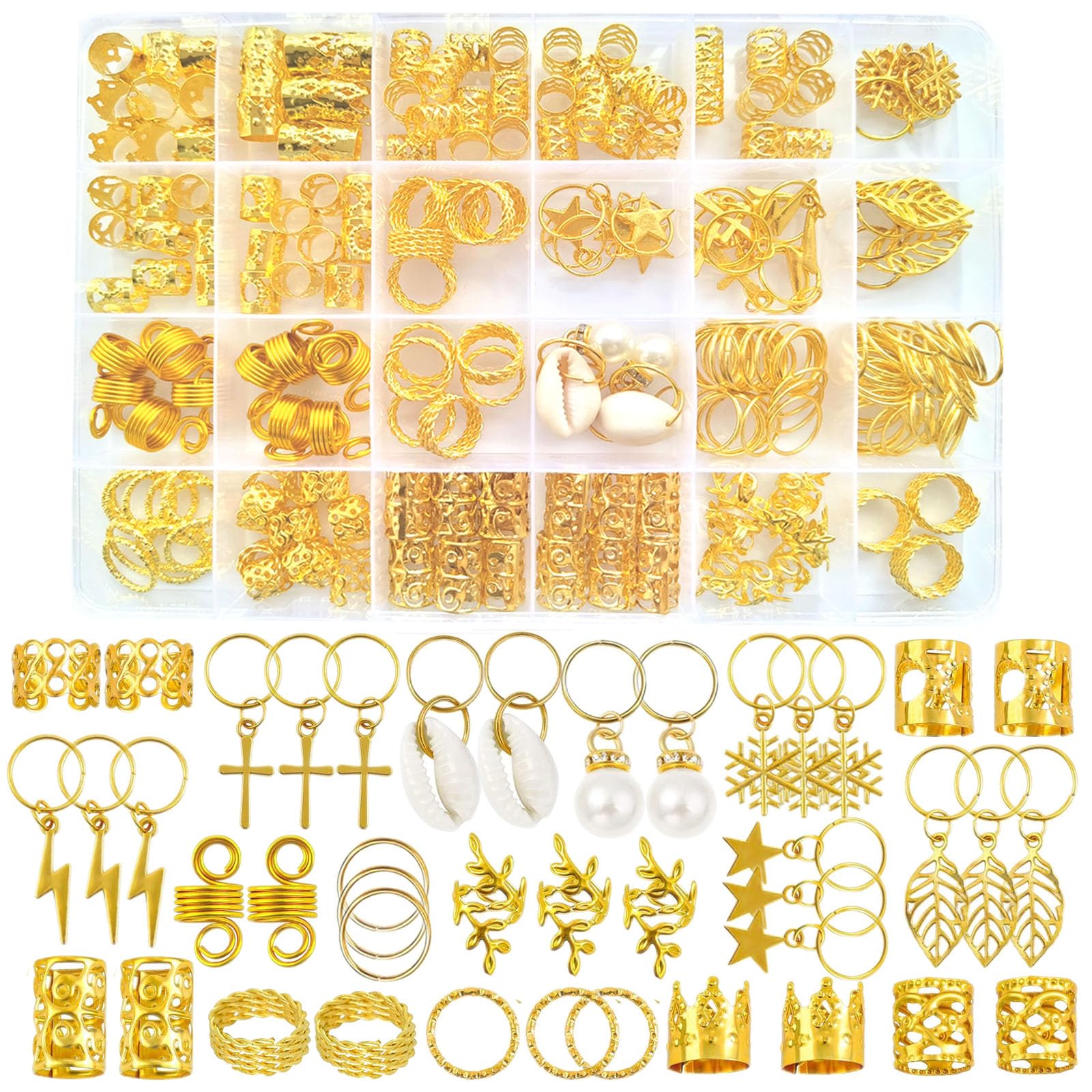 260 Pcs Gold Hair Jewelry for Braids,JIIVORS Dreadlock Accessories Loc Jewelry Accessories for Women,Metal Gold Braids Rings Cuffs Clips for Dreadlock Accessories