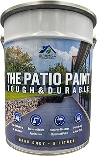 SIRAMICO COATINGS The Patio Paint | 5 Litre - Dark Grey | Superior Patio Paint with Professional Finish for Use on Patios, Walkways, Walls | Non-Toxic, UV Resistant with Easy Application