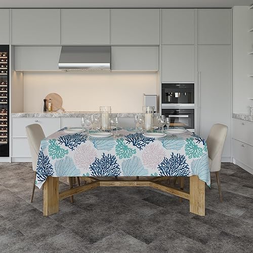Miniatura 5 de Mantel rectangular náutico costero para exteriores, mantel con estampado de coral, diseño de playa, decorativo, impermeable, lavable, para comedor,