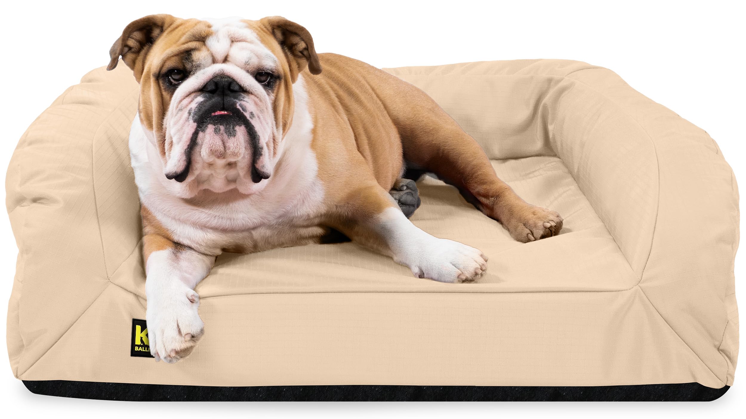 K9 Ballistics Tough Orthopedic Medium Bolster Dog Bed - Washable, Durable and Water Resistant Dog Bed - Made for (M) Medium Dogs, 33"x27", Sandstone