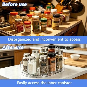 Kottwca Lazy Susan Turntable for Fridge, Multi-functional Spice Rack, Lazy Susan Cupboard Organiser, 360° Rotating Spice Racks for Kitchen Cabinet, Pantry, Countertop, Bathroom (2 Pack)