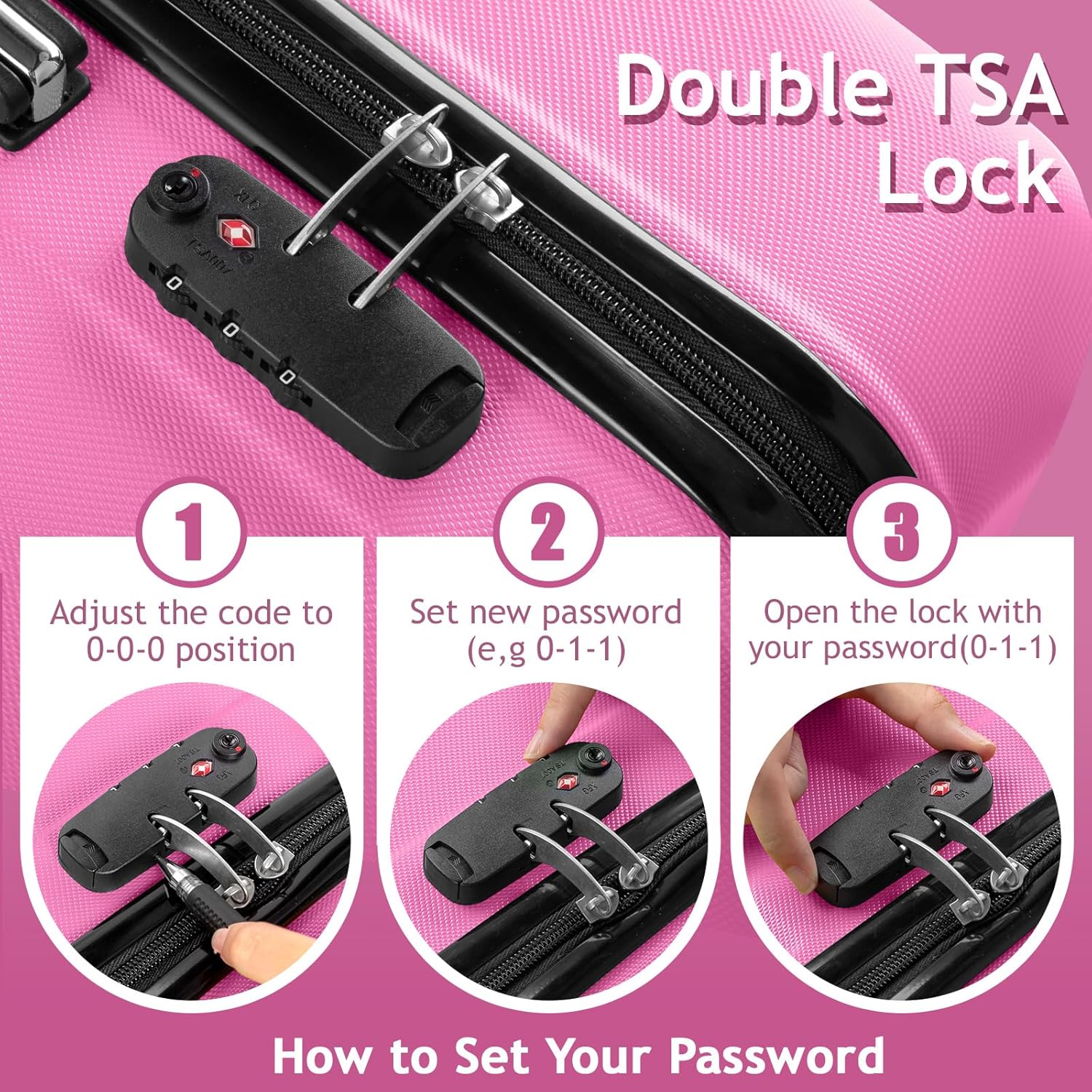 Karl home Luggage Set of 3 Hardside Carry on Suitcase Sets with Spinner Wheels & TSA lock, Portable Lightweight ABS Luggages for Travel, Business - Pink (20/24/28) - Image 2