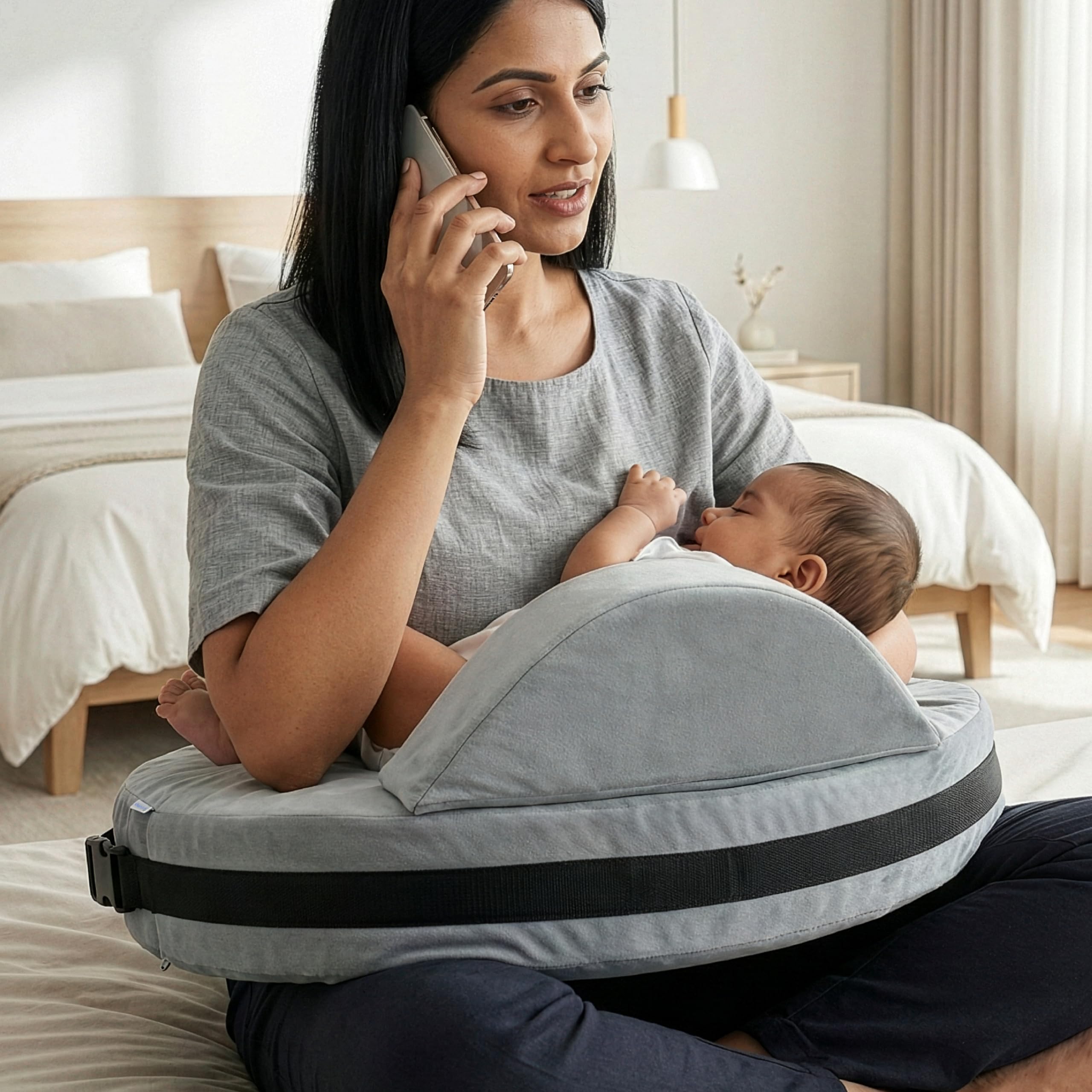Cherilo Memory Foam Feeding Pillow for New Born Baby | Nursing Pillow with Removable Velvet Cover | Ergonomic Breast Feeding Pillow for Baby with Support – Grey-image-22