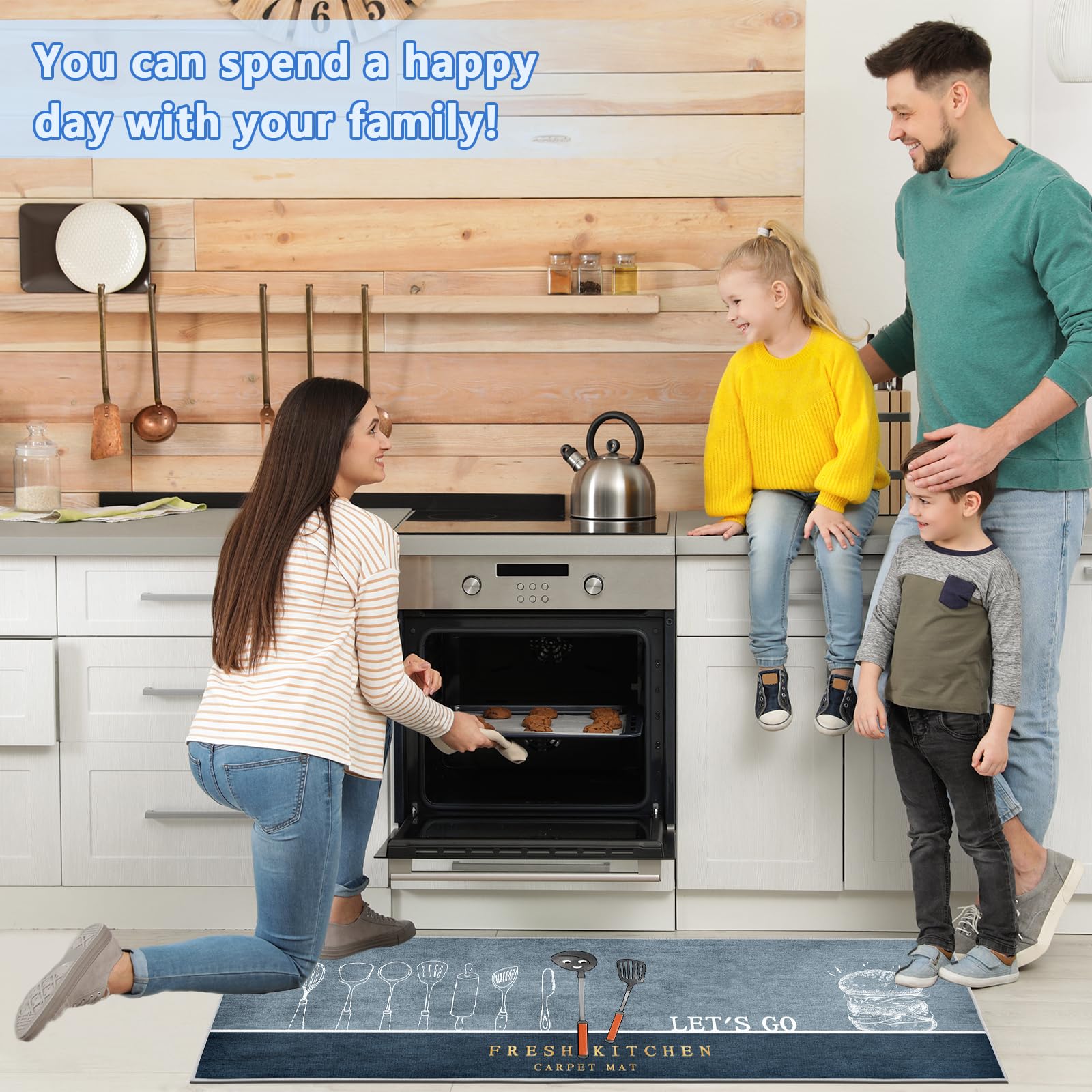 Tapis de Cuisine antidérapants Lot de 2, Absorbe l'eau et l'huile, Résistant à la poussière, Intérieur, Hamburger, 43 x 75 + 43 x 150 cm