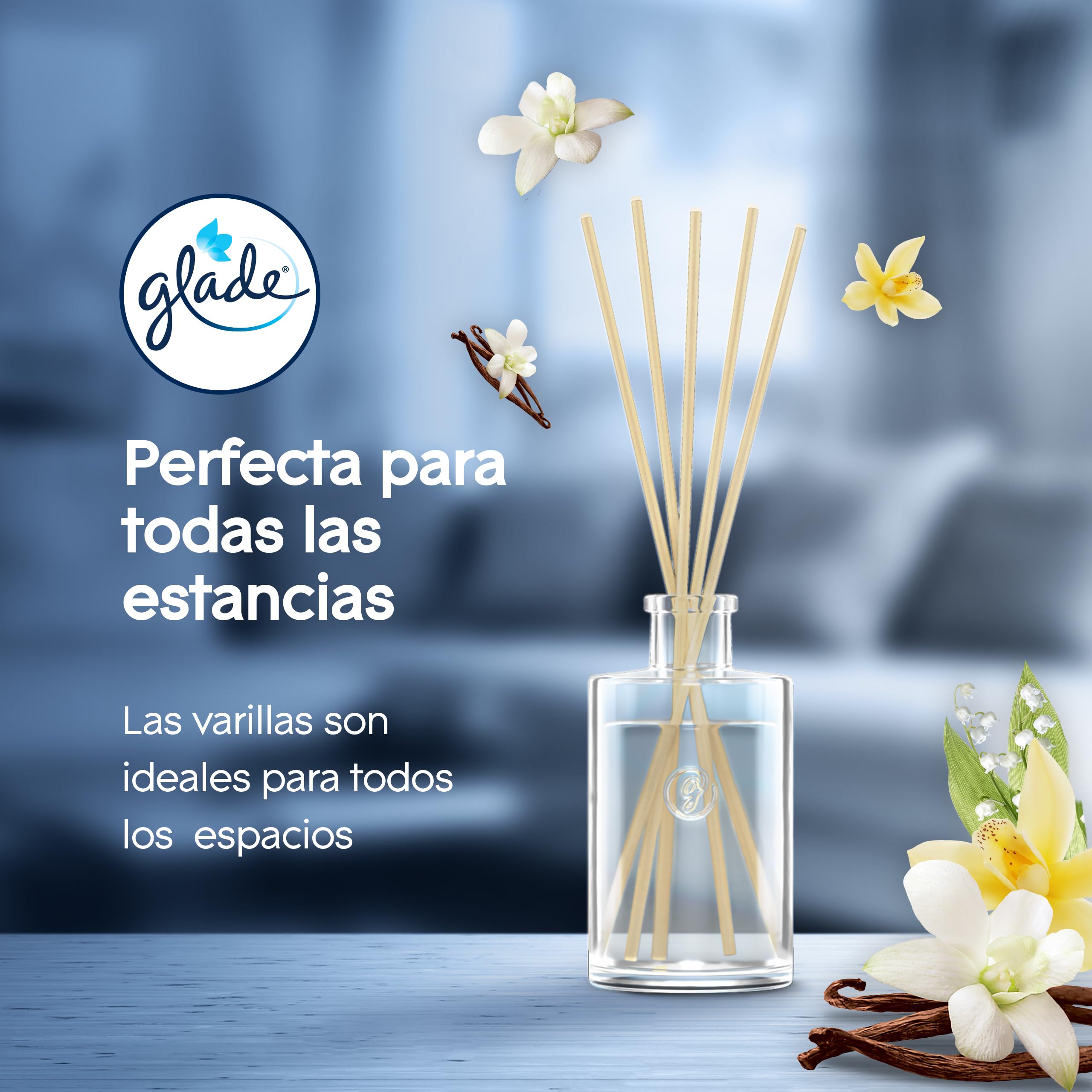 Glade Raumduft Stäbchen Vanilla Blossom, 3 x 50ml | Langanhaltender Duft für bis zu 5 Wochen, ideal für Räume aller Größen, mit ätherischen Ölen
