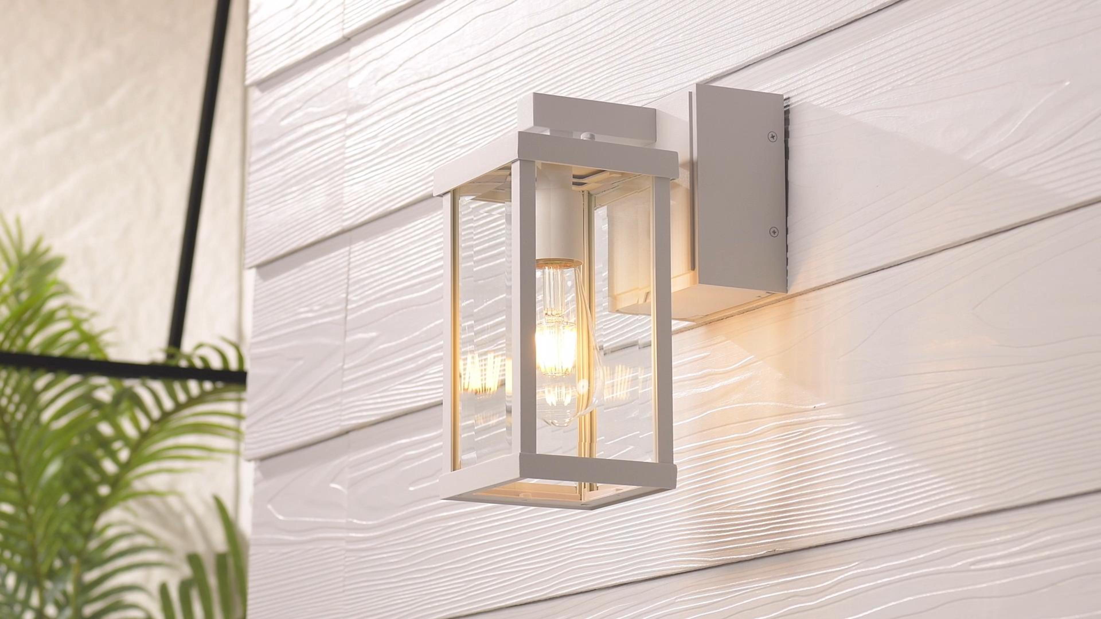 Image of Porch Lights with GFCI Outlets Dusk to Dawn Outdoor Wall Lights Waterproof Exterior Lighting Fixtures Modern Outside Lights Wall Mount for House Patio Garage,White,11.8''H, 2 PC