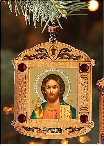 Miniatura 2 de Needzo Imagen de Jesucristo, el maestro, icono, pantocrator, icono de madera, santuario, para el hogar, coche, habitación, como adorno de Navidad en