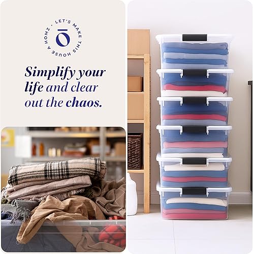 Miniatura 6 de HOMZ Contenedores de almacenamiento apilables multiusos de 64 cuartos de galón con tapas de cierre seguro para organización del hogar y la oficina,