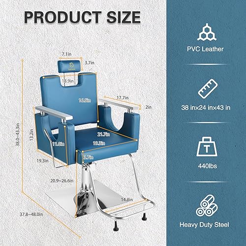 Miniatura 90 de Silla de peluquería resistente, silla reclinable giratoria de 360° para estilista, silla de peluquería hidráulica ajustable en altura con reposapiés