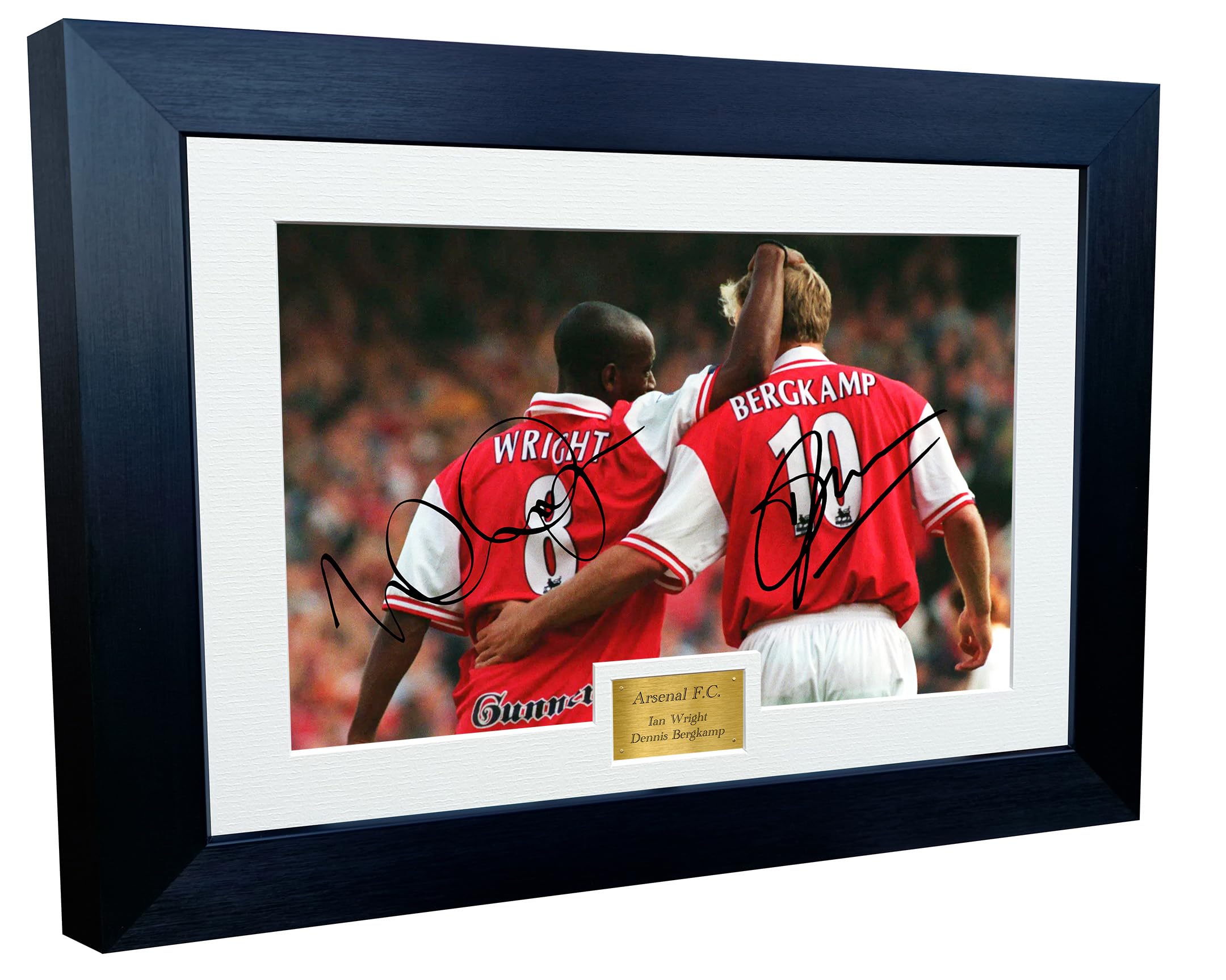 12x8 A4 Signed Ian Wright Dennis Bergkamp Arsenal Autographed Autograph Signed Signature Photograph Photo Picture Frame Col Football Soccer Poster Gift