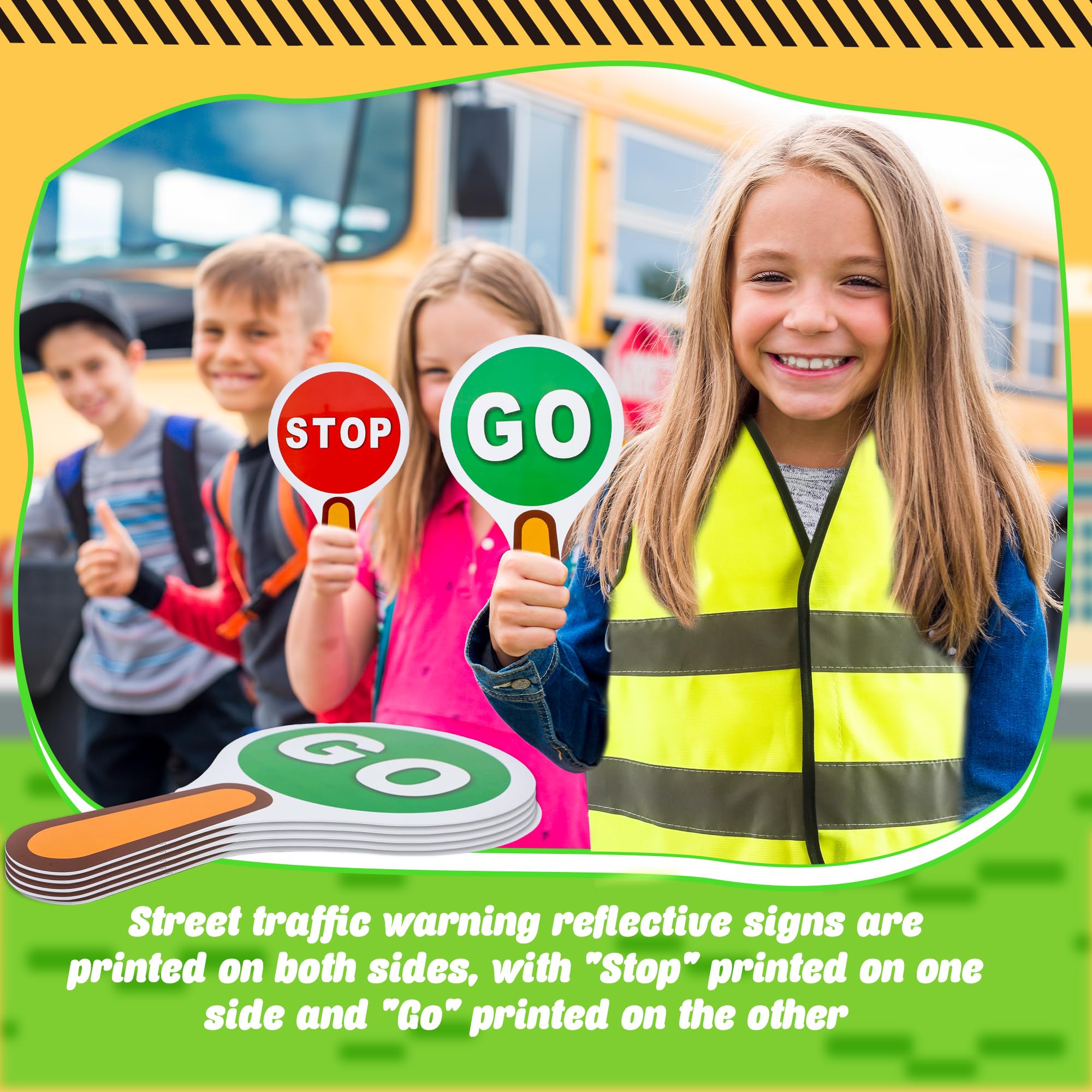6 Pcs Kids Crossing Guard Set Include 3 Pcs Police Traffic Vest3 Pcs Handle Stop and Go Sign for Children Red Green Light Sign Traffic Theme Party Decor Teaching Traffic Safety - Image 4