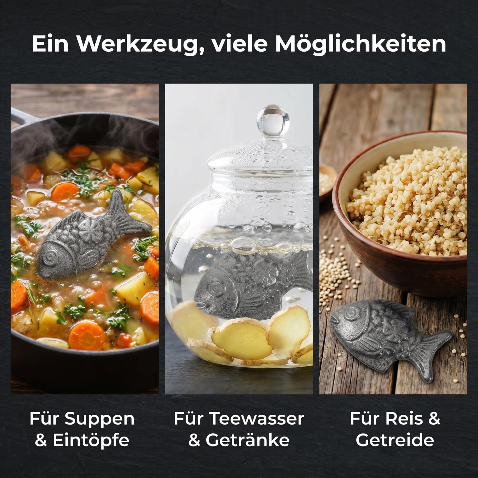 POPETPOP 2 Stück Eisenfisch zum Kochen, Gusseisen Iron Fish für Suppen und Wasser, Natürliches Fischkochwerkzeug für Vegane Ernährung