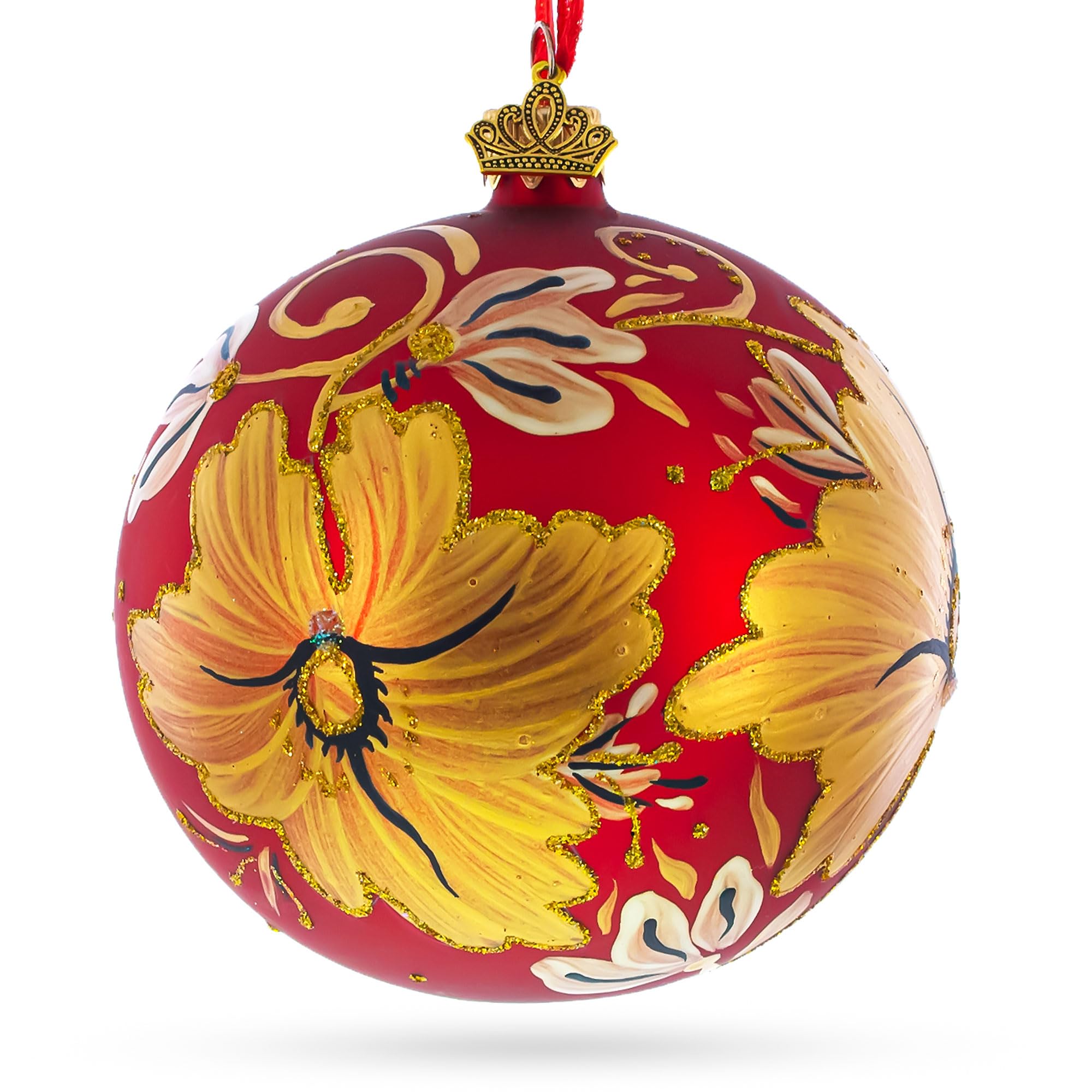 Boule en verre Lys dorés objet déco sphère transparente or