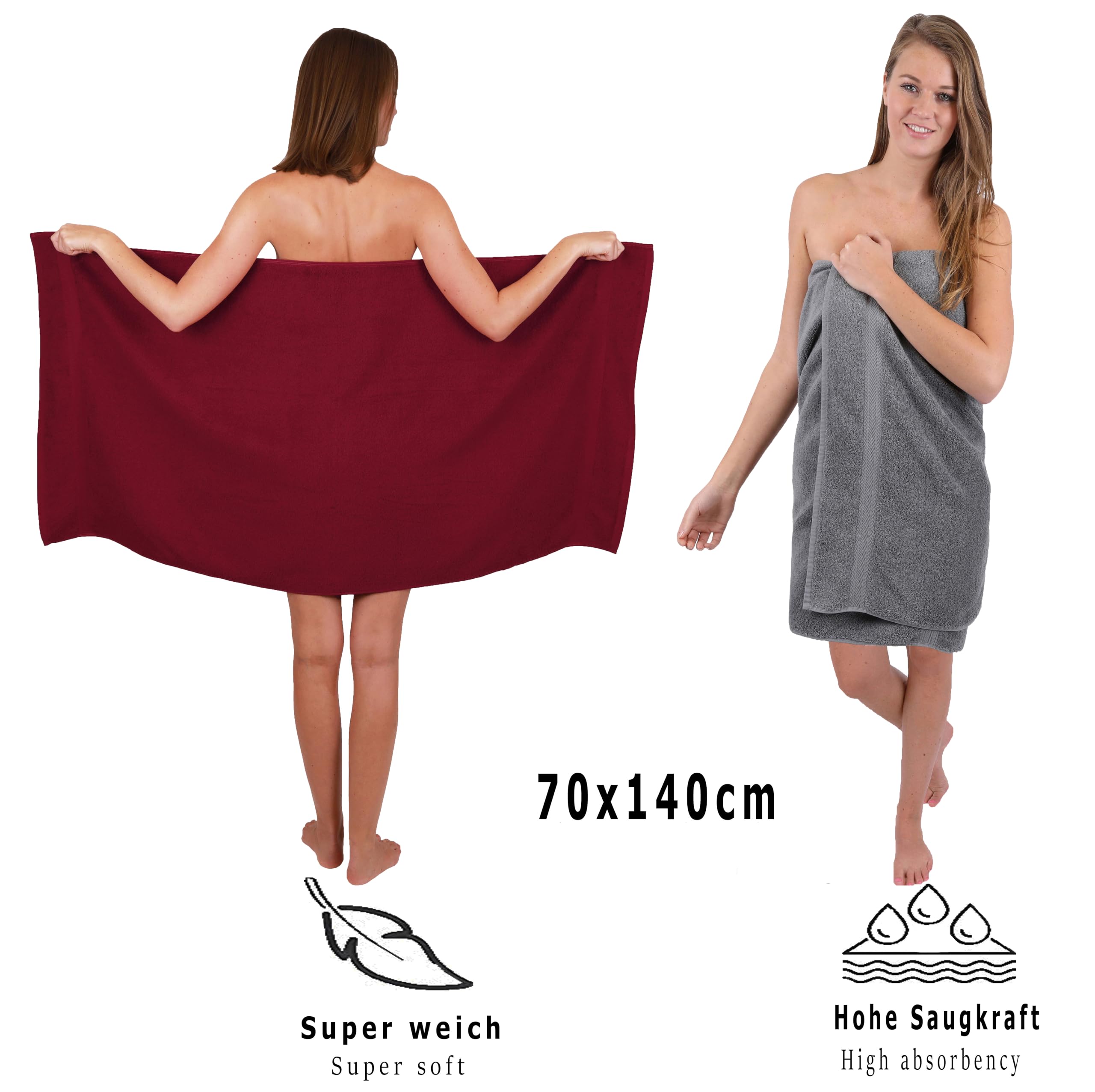 Betz Juego de 10 Toallas Classic 100% algodón 2 Toallas de baño 4 Toallas 2 Toallas de Mano 2 Toallas Cara de Color Rojo Oscuro y Gris Antracita