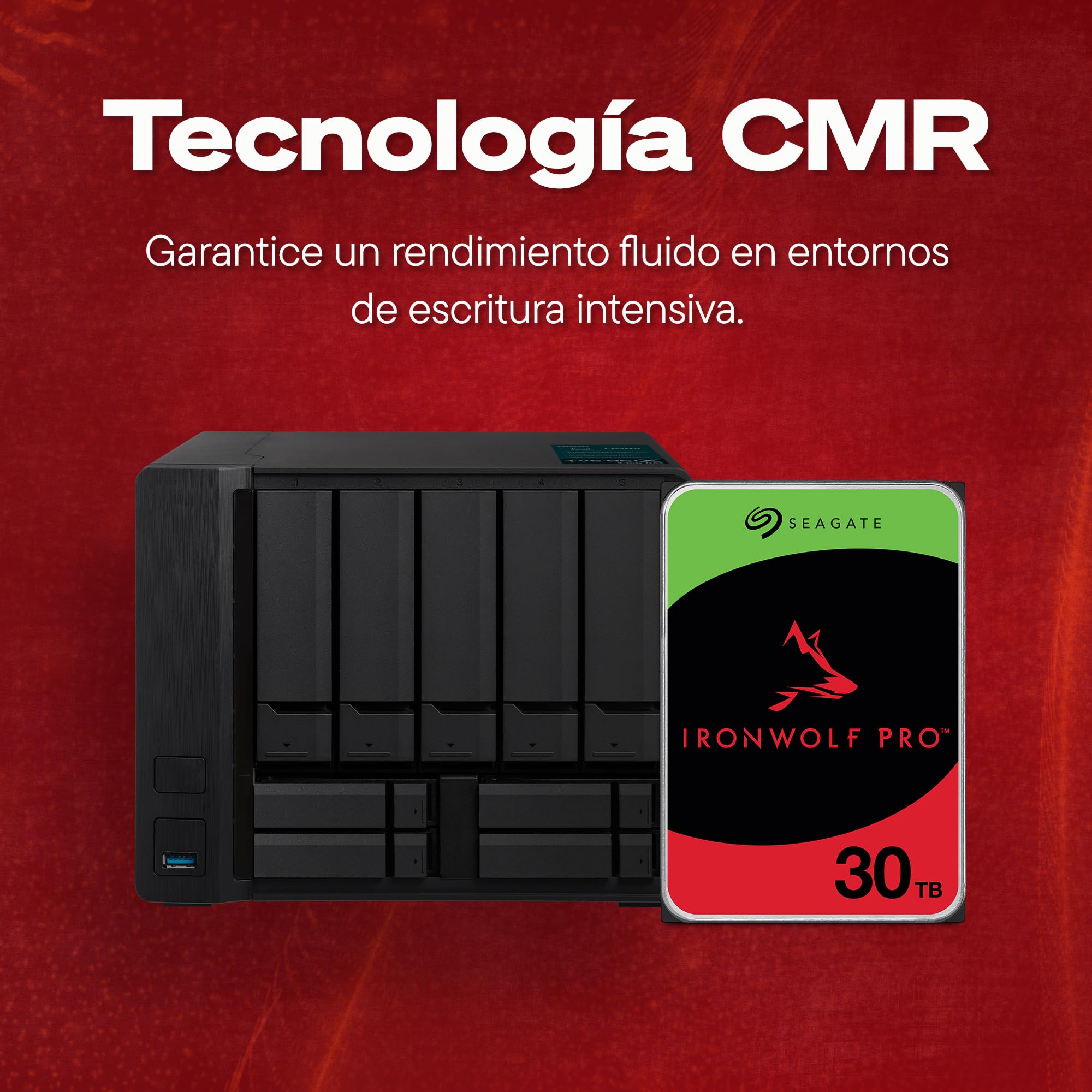 Seagate IronWolf Pro 30TB, NAS Disco Duro Interno, 3.5", 7200 U/Min, CMR, 512 MB Cache, SATA 6 GB/S, Data Rescue Service (ST30000NT011)