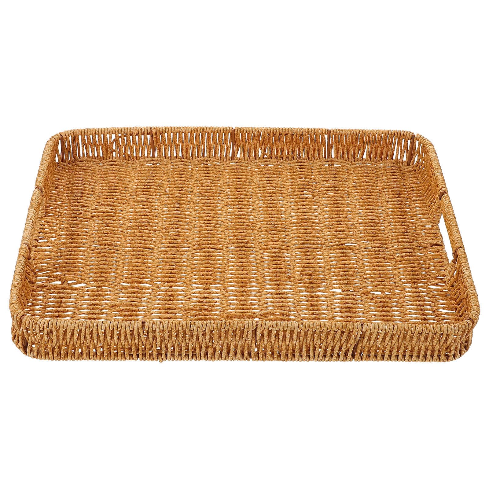 Plateau de rangement en plastique imitation rotin grand format rectangulaire pour commode