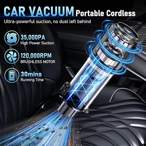 Miniatura 2 de Aspiradora portátil sin cable, 35000 Pa de alta potencia con motor sin escobillas, aspiradora recargable 6 en 1 para automóvil, hogar, pelo de