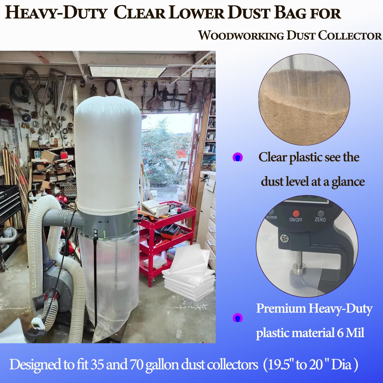 709563Aggiornato Macchinari Carpenteria Collection Heavy Duty Clear Dust Collector Sacchetti di ricambio per JET Dust Collection DC-1100VX DC-1200VX 19.5 "Sacchetti del collettore di polveri