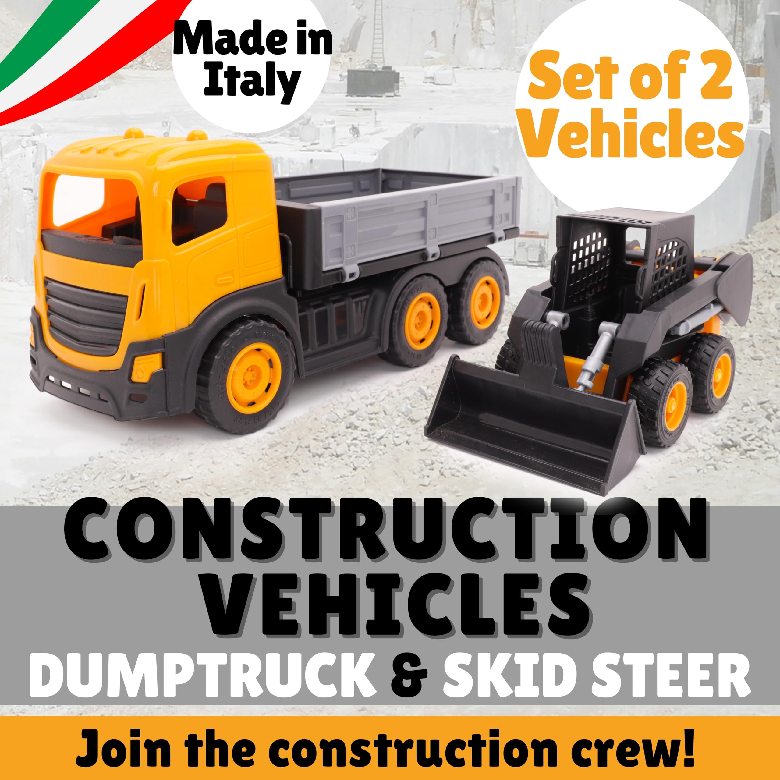 Toyland® Juego de 2, 1:16 Camiones de construcción a Escala - 36cm (14") 6 Camión volquete de Ruedas y 20cm (8") Minicargadora con Ruedas y Piezas móviles - Juguetes de construcción