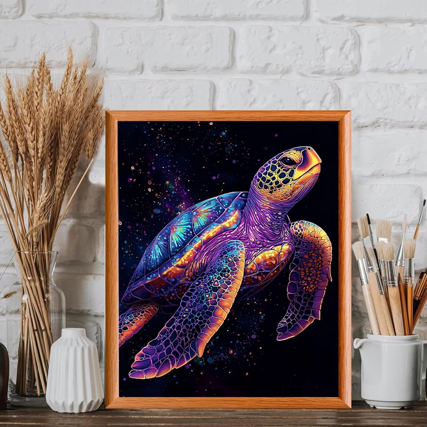 WEISHIWE Malen nach Zahlen Erwachsene Schildkröte, 70x90cm x-292 | Malen nach Zahlen Erwachsene Leinwand Kit, DIY Handgemalt Ölgemälde Set mit 3-Pinseln und Acrylfarbe für Wanddeko,Ohne Rahmen