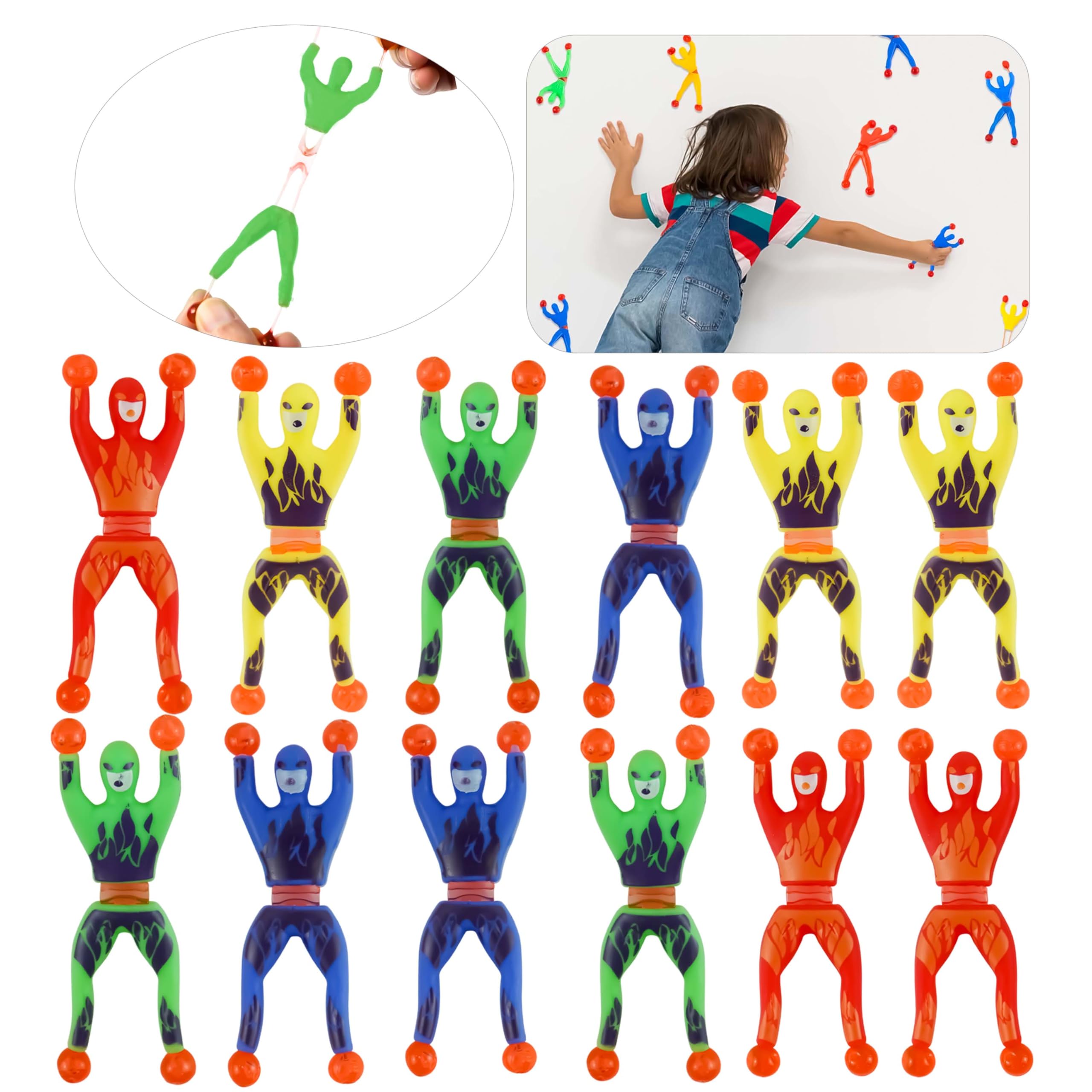HOVUK 12x Sticky Wall Crawlers, Stretchable Tricky Toys, Fun Gift Toys, Sticky Man Party Bag Fillers, Wall Climbers for Kids 3+Y, Size-9.5cm