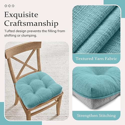 Miniatura 3 de Wellsin Cojines para sillas de comedor, paquete de 4, cojines para sillas de cocina de 15.5 x 15.5 pulgadas con lazos y respaldo antideslizante,