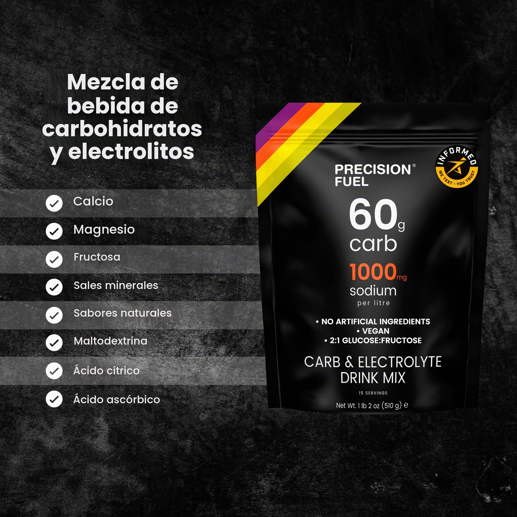 Precision Fuel Carb and Electrolyte Powder Mix - Bebida energética de alto rendimiento, 60 g de carbohidratos y 1000 mg de sodio por litro - para entrenamientos intensos y deportes (paquete de 2)