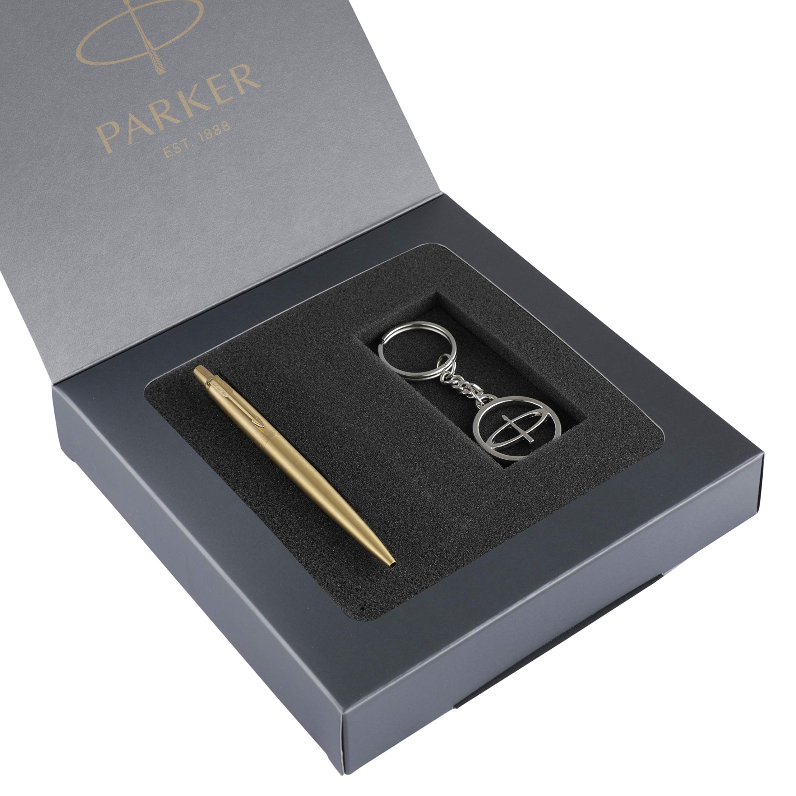 Parker Jotter Gold Ball Pen with Parker Keychain (Ink - Blue)