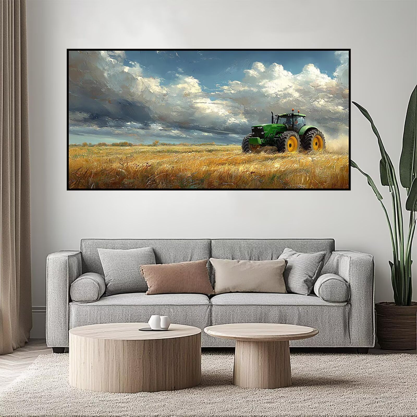 Ciągnik diamentowy obraz dla dorosłych 200 x 100 cm, 5D DIY diamentowe pole pszenicy, zestaw do rysowania diamentowego ściegu krzyżykowego dla dorosłych, diamentowe malowanie na ścianę sztuka ścienna