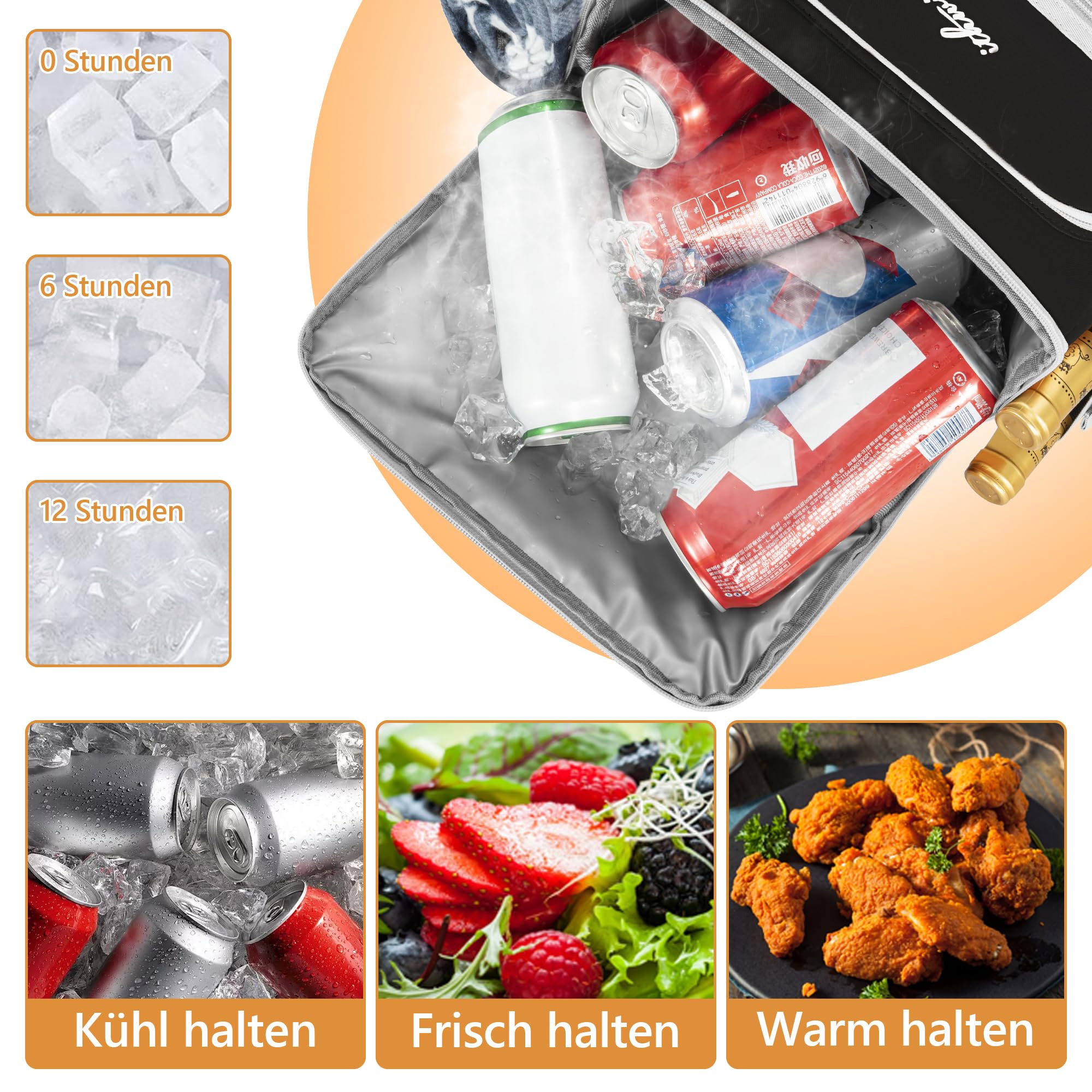 OUUTMEE Zaino refrigerante impermeabile a doppio strato per picnic, spiaggia, escursioni, nero