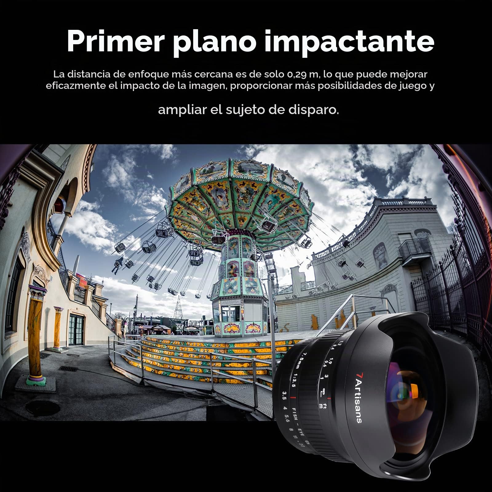 7artisans Lente ojo de pez manual MF 7.5 mm F3.5 APS-C 205° ultra gran angular, compatible con lente Canon EF DSLR para 80D 200D negro