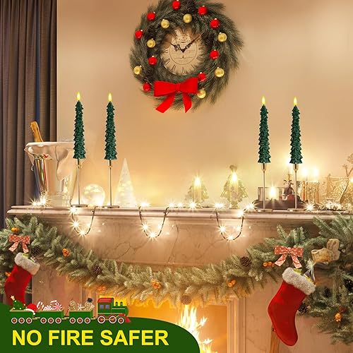 Miniatura 4 de 4 velas cónicas sin llama en forma de árbol de Navidad con control remoto y temporizador, candelabros LED de cera real, mecha de llama 3D, velas de