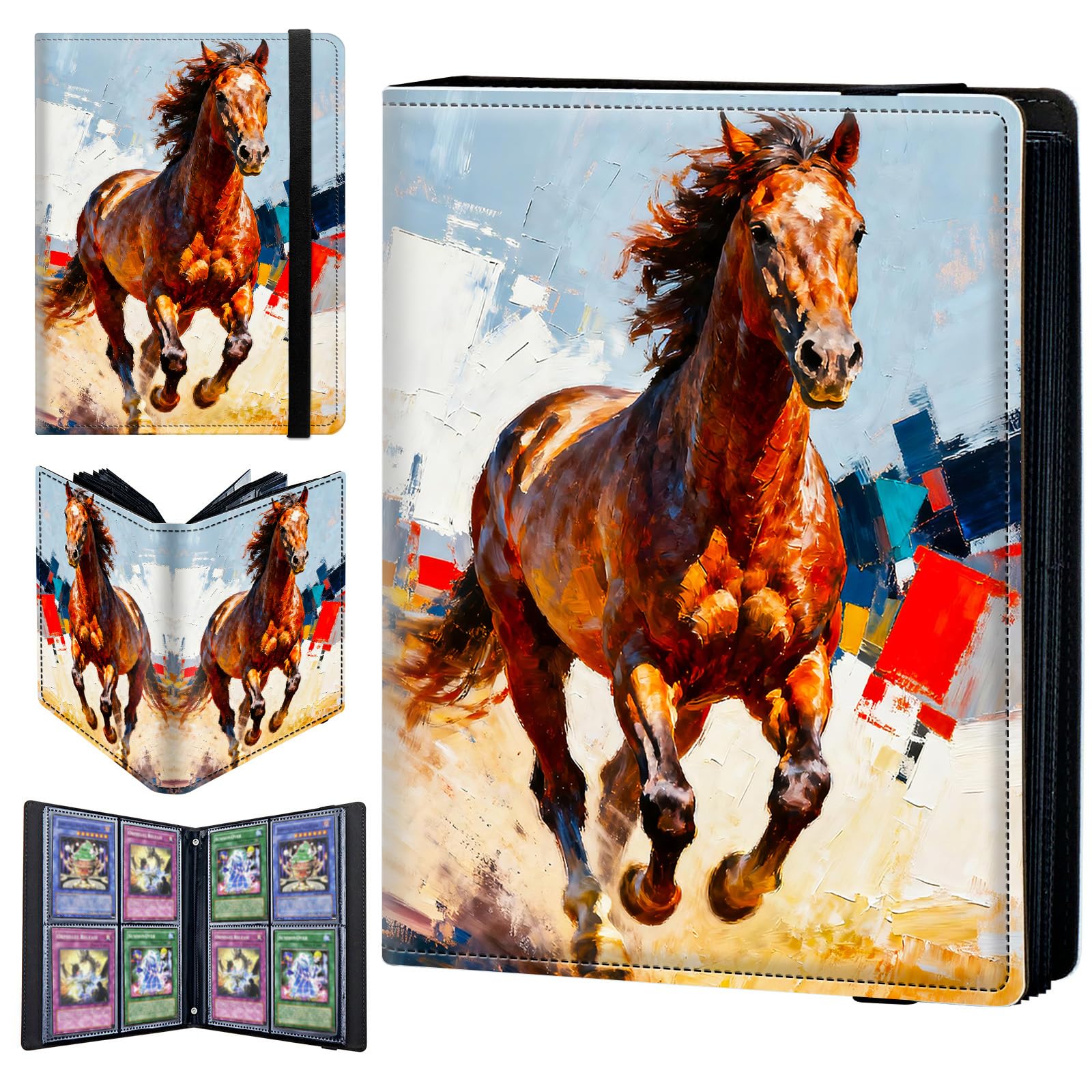 4 Pocket Trading Card Binder 240 Side Loading Pocket Album with Cute and Watercolor Horse Pattern Design Card Binder for Sports Cards & Game Cards — image 1