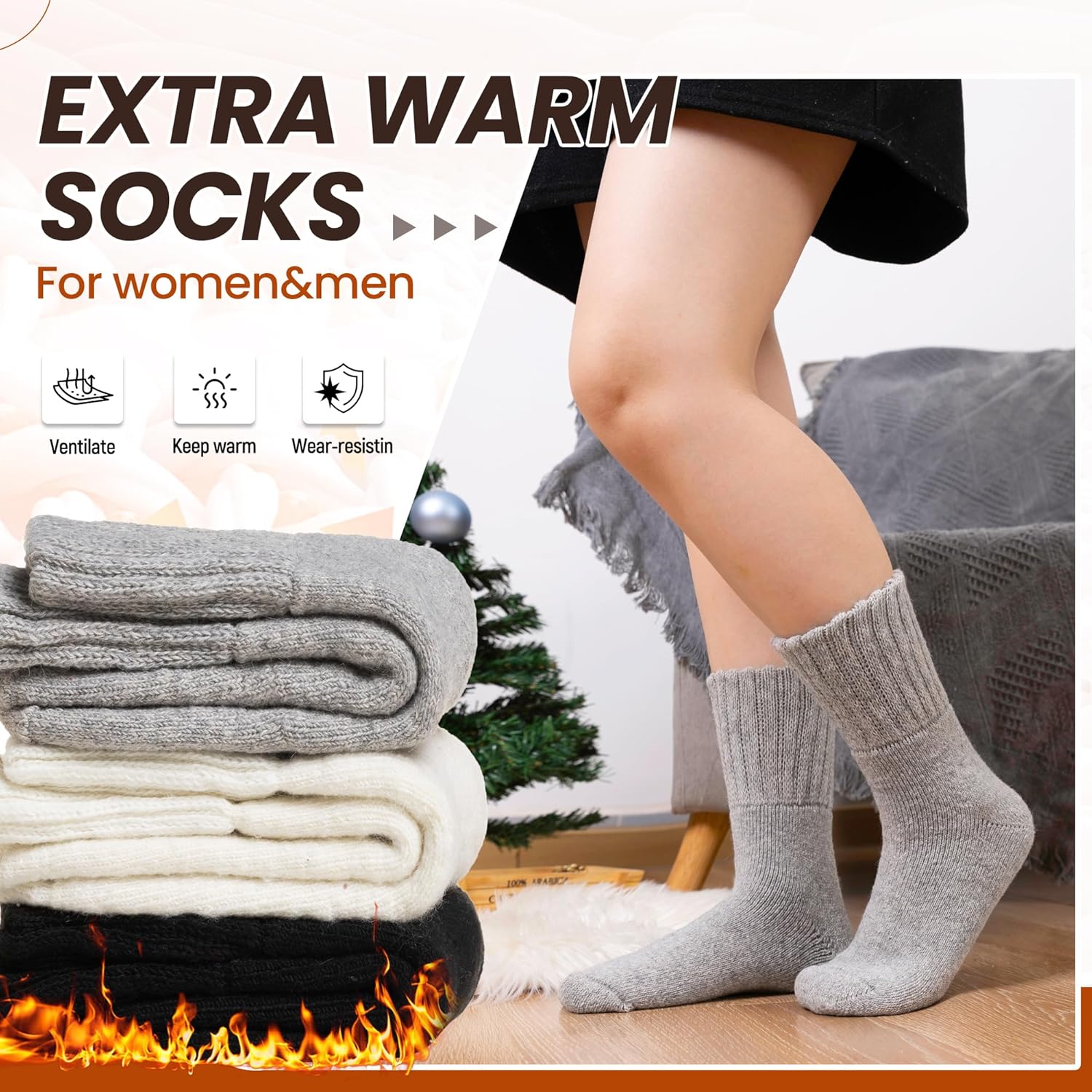 Eyean Merino Wool Socks Thermal Winter Ski Warm Thick Cozy Boot Hiking Socks for Women Men 3 Pairs - Image 2