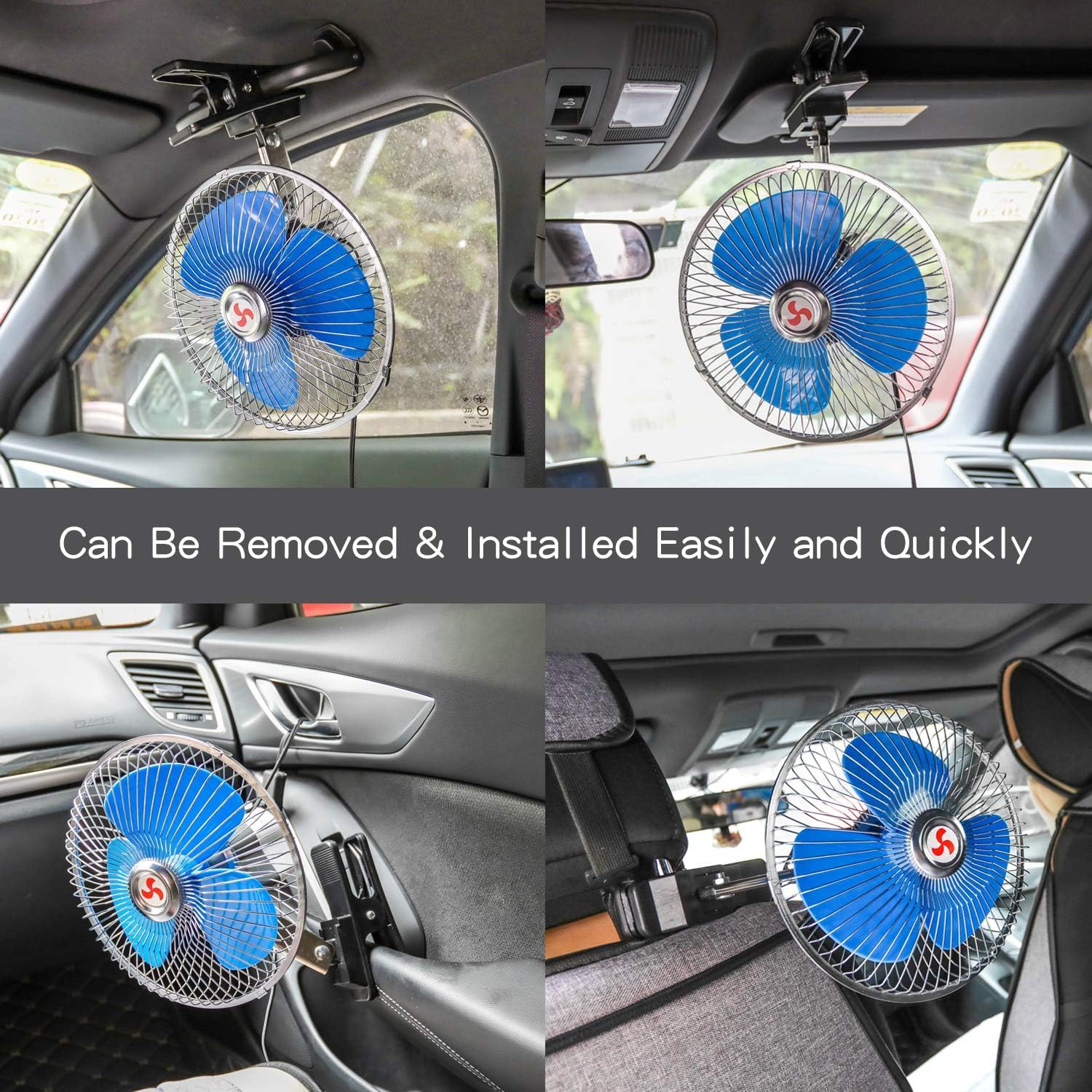 Generico Ventilatore Auto a Clip 12V 8" Ventola di Raffreddamento per Auto Ventola 360° velocità Continua Ventola di Raffreddamento Automatico a Basso Rumore per Veicoli