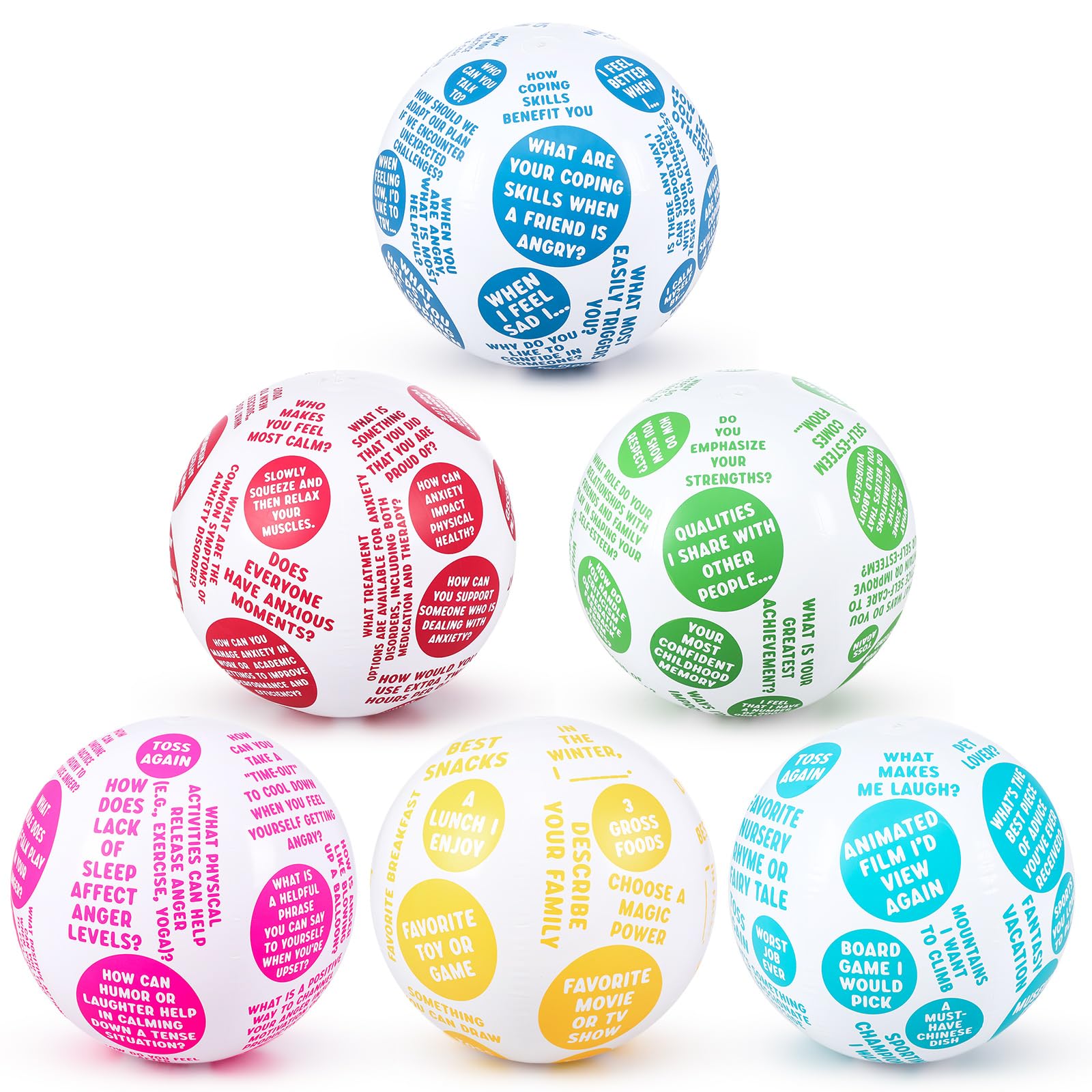 Foilswirl 6 Pcs 24 Inch Coping Skills Balls, Therapy Activity Ball Set