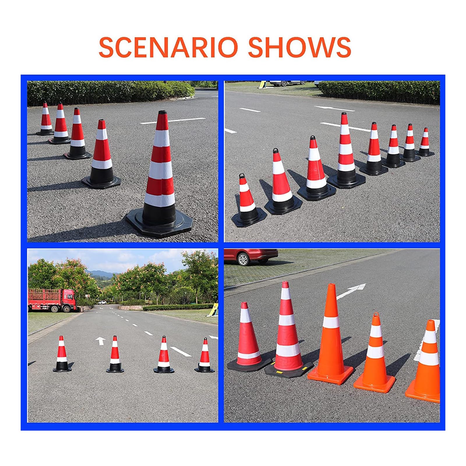 Cônes de sécurité en Caoutchouc avec réfléchissant et poignée, cônes de sécurité routière Robustes de 30 Pouces, cônes de Danger for Le contrôle de la Circulation (Color : A, Size : 2PCS)