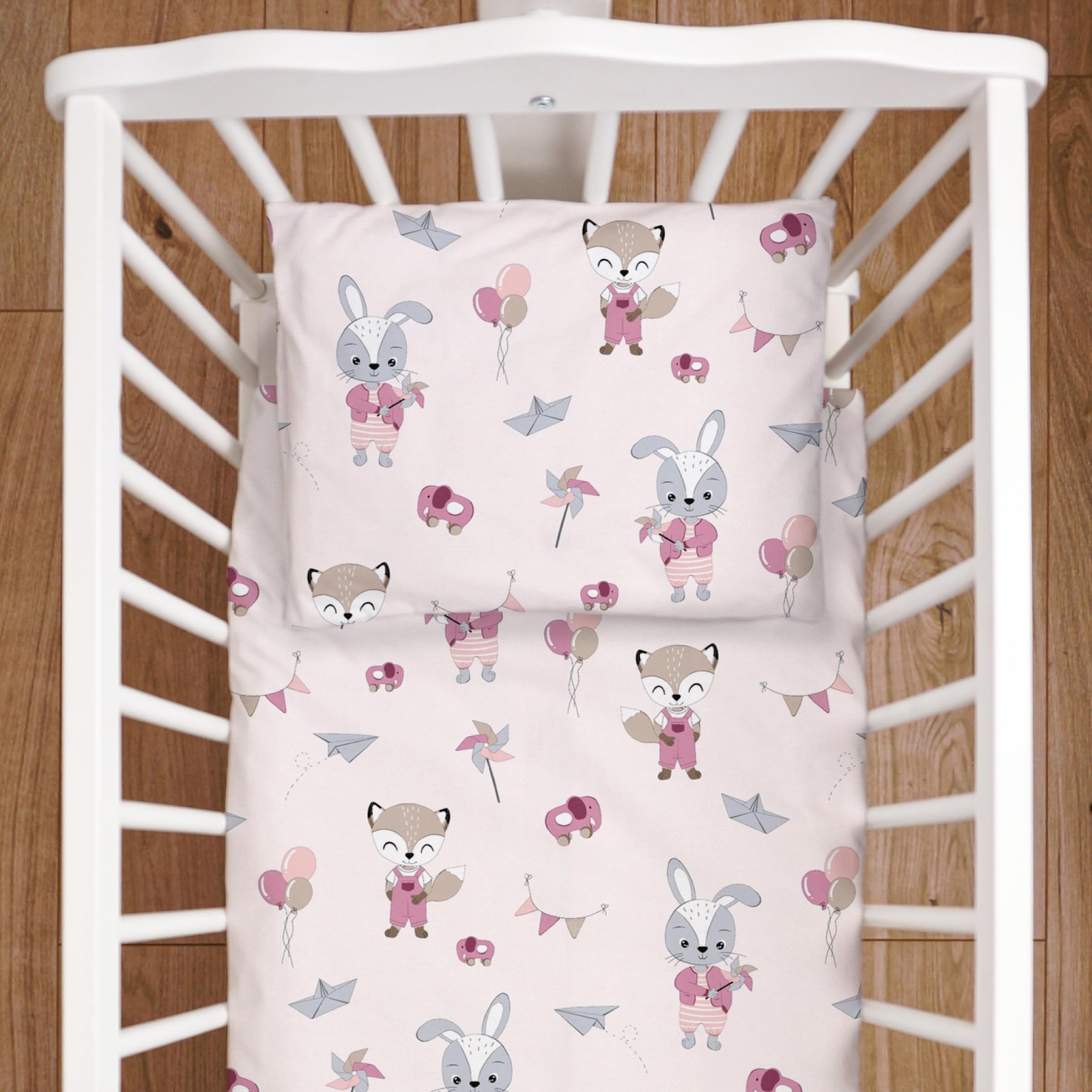 Baby Comfort 4 Piece Duvet Pillow Duvet Cover Pillowcase 80x70 cm Bedding Set 12M+ (Foxes and rabbits)