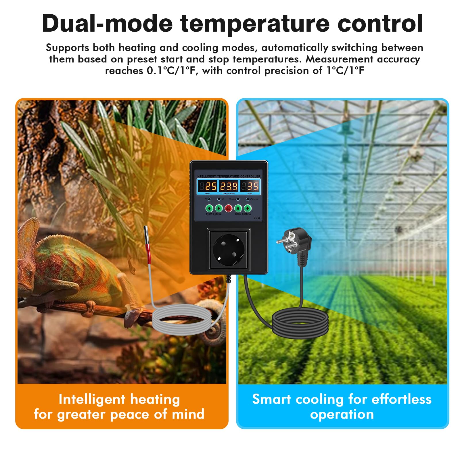 Enchufe termostato Digital 230V regulador de Temperatura 15A 1500W Enchufe termostato con sonda Modos de calefacción y refrigeración Temperature Controller pour Serre Aquarium Reptile
