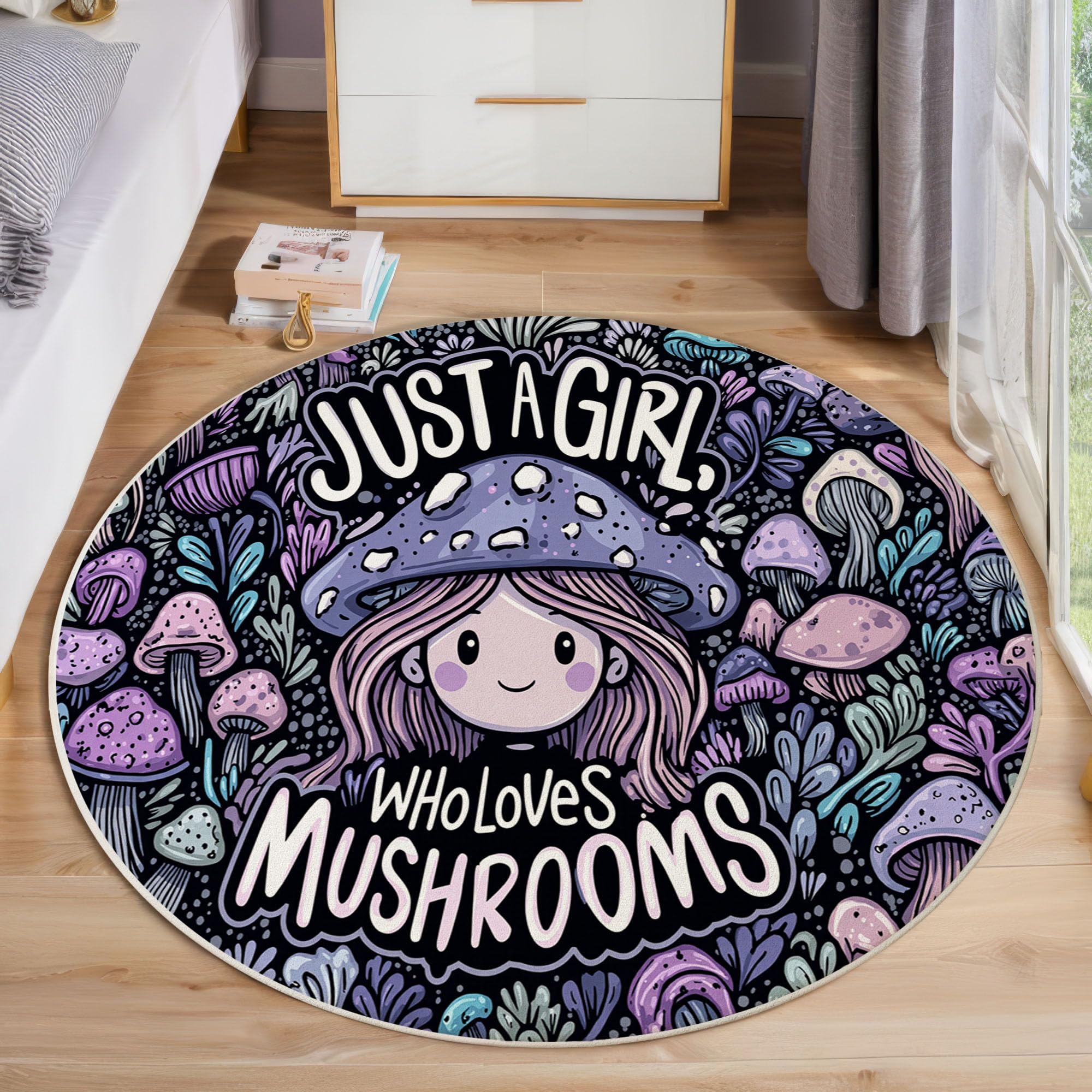 Grand tapis de chambre décoration lavable rond 80 cm imprimé violet