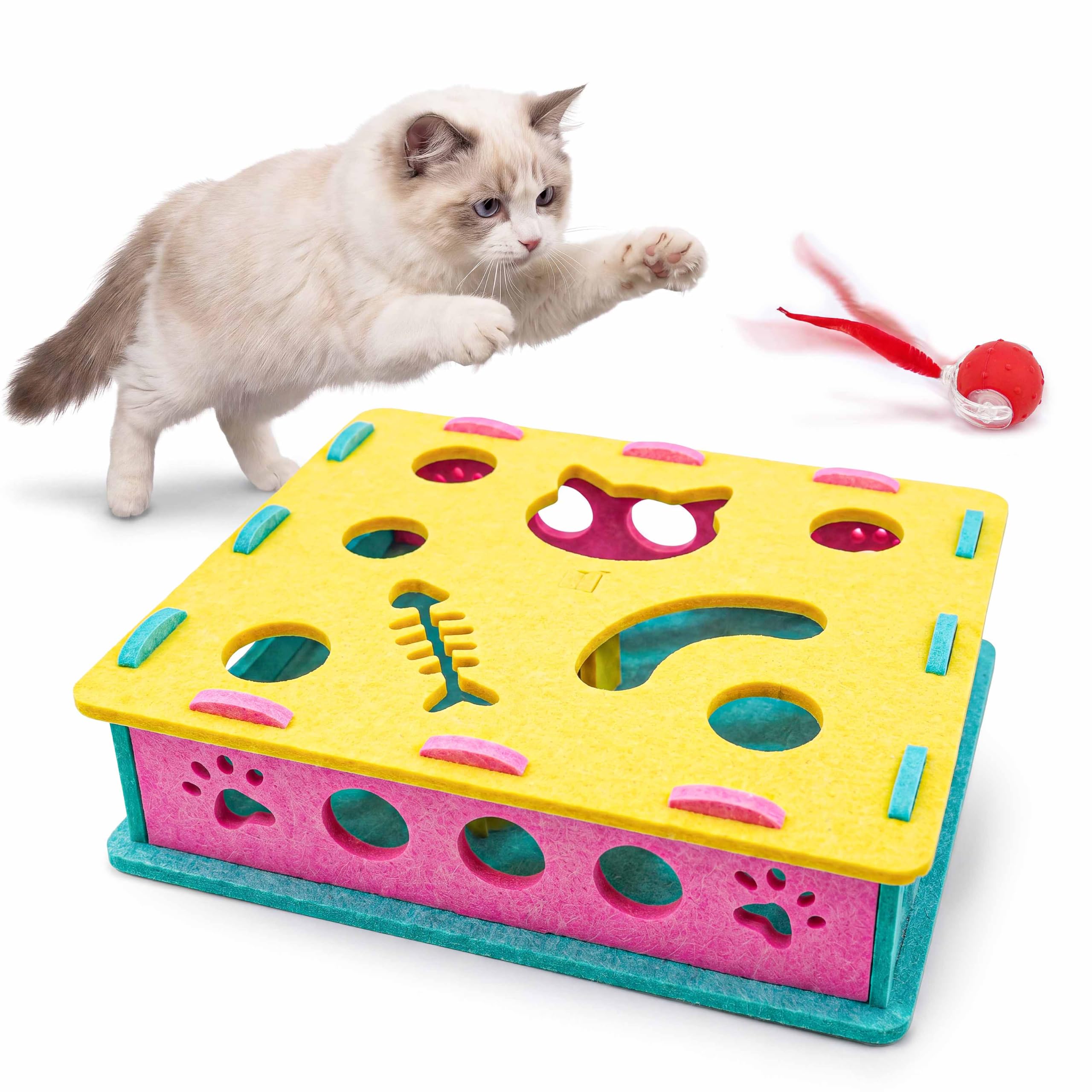 Juguetes para gatos de interior, caja de rompecabezas interactiva para gatos con bola automática para estimulación mental, ejercicio divertido para gatos y gatitos de interior