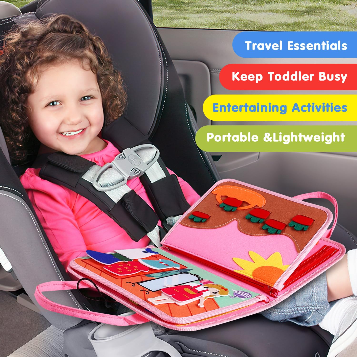 Busy Board Montessori Toys for 1 2 3 4 Year Old, Durable Travel Essentials Busy Book for Toddlers 1-3 Sensory Activities, Educational & Learning Toys for 1-2 Year Old Boy Girl Birthday Gift Christmas