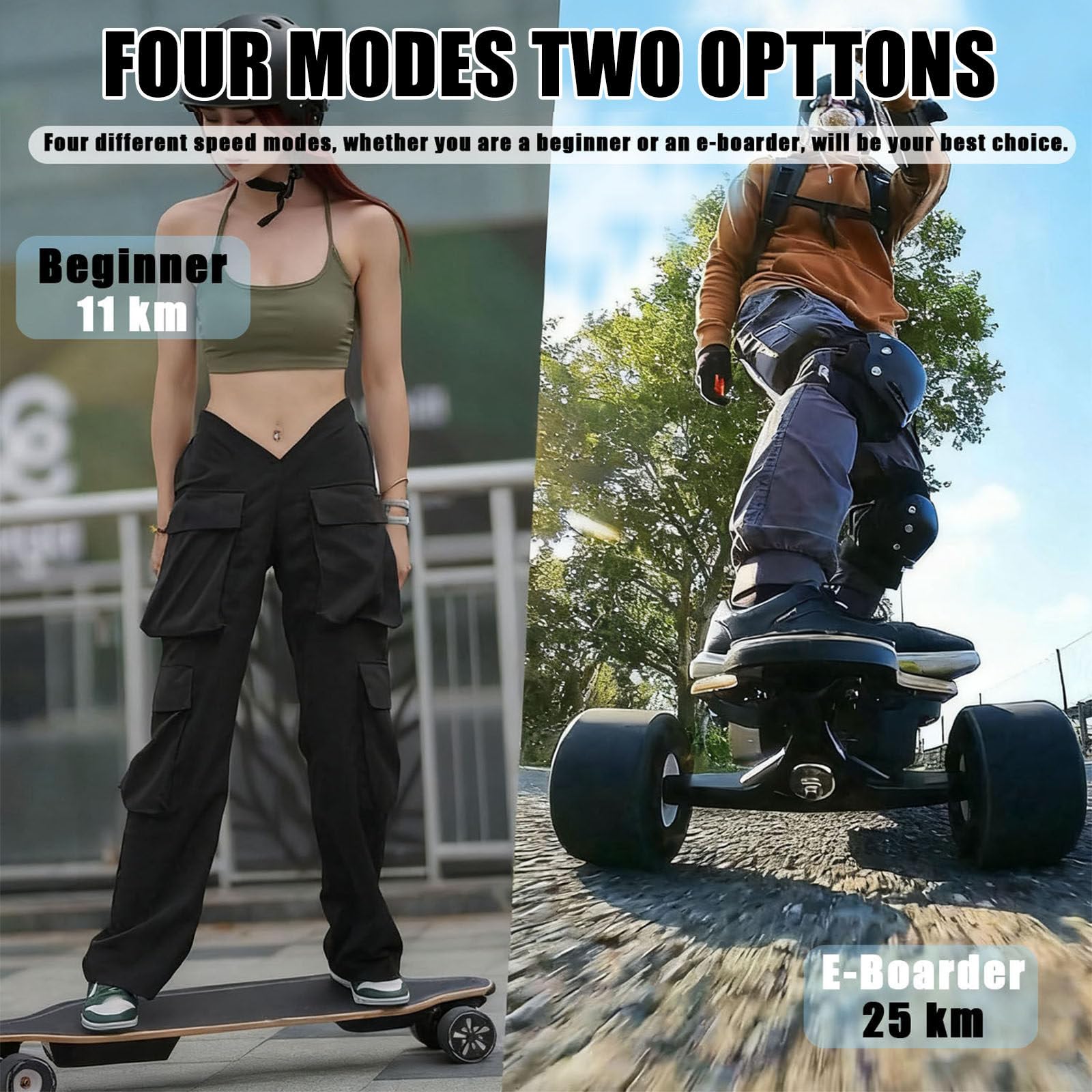 Skateboard électrique avec télécommande, longboard de 350 W pour adultes et débutants, portée de 15 km, vitesse maximale de 25 km/h, design léger, roues tout-terrain en polyuréthane