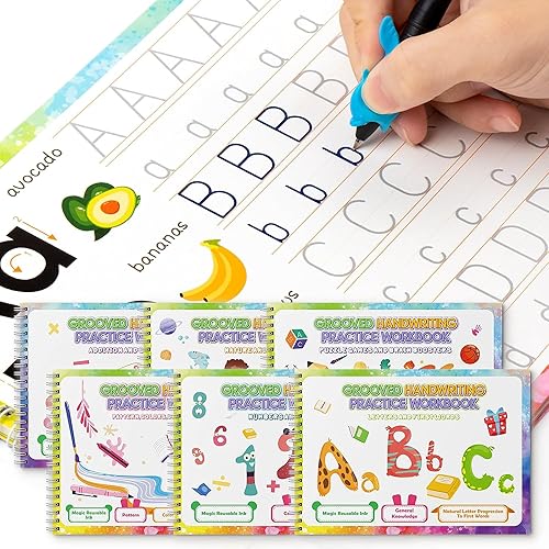 QianShouYan 6 cuadernos de práctica mágica, libro de práctica de escritura reutilizable, para niños en edad preescolar de 3 a 8 años de caligrafía