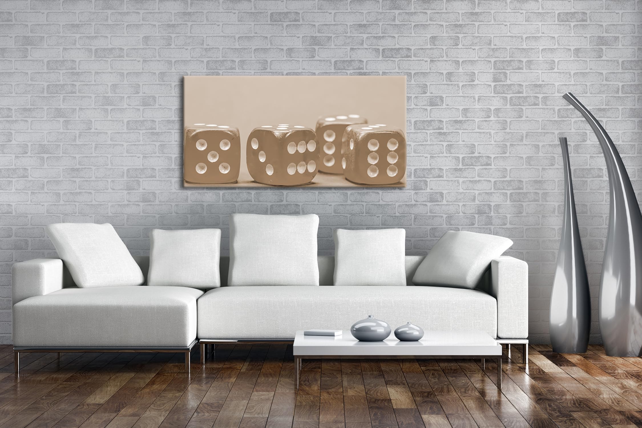 Kwadratowa różowa kostka do gry panoramiczna 100 x 50 cm efekt: sepia jako obraz na płótnie, motyw oprawiony na ramie z prawdziwego drewna, wysokiej jakości druk cyfrowy z ramą
