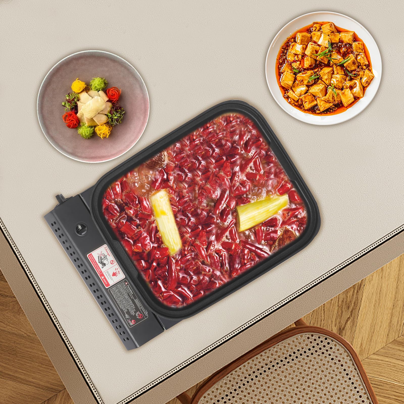 Réchaud de camping à gaz 2 en 1 avec plaque de cuisson piézoélectrique, barbecue portable, couvercle en verre, mallette