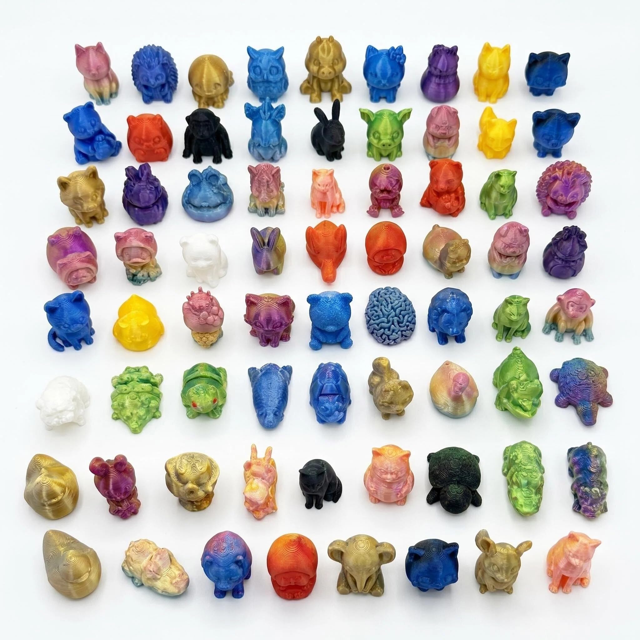 CavspkArt 60 PCS 3D Printed Animal Figurines, Mini Animal Models Set for Desktop Decoration, 3D Printed Toys (A3,60PCS)